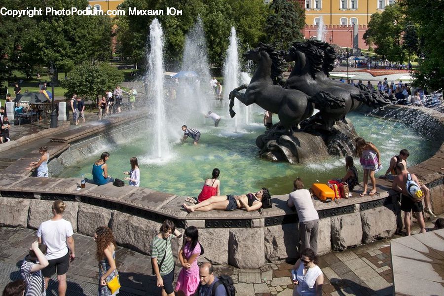 People, Person, Human, Fountain, Water, Architecture, Downtown