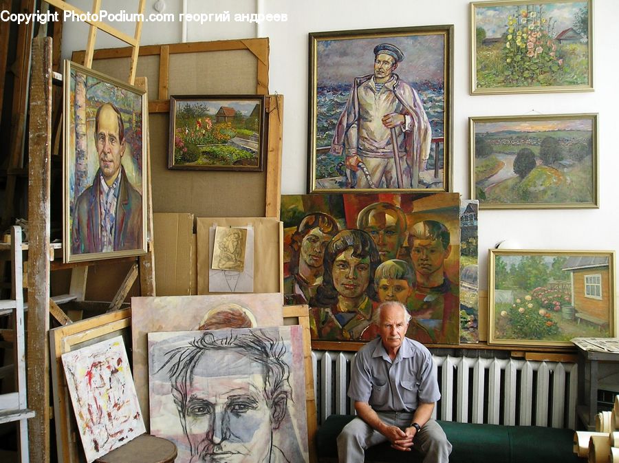 People, Person, Human, Plant, Potted Plant, Art, Painting