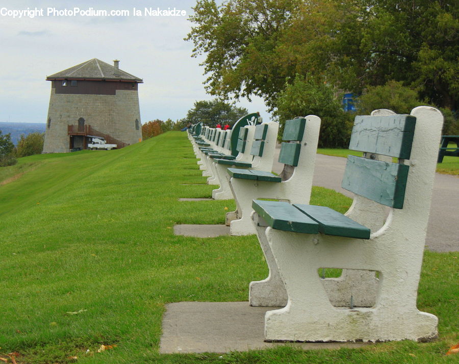 Playground, Tomb, Tombstone, Park Bench, Field, Grass, Grassland