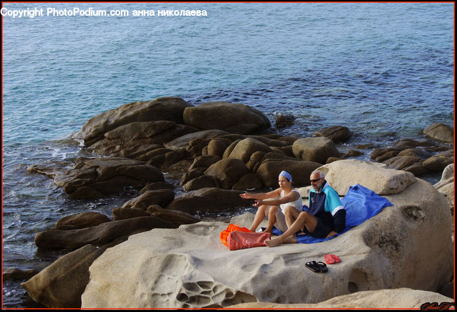Rock, Asleep, Outdoors, Sand, Soil, Bikini, Maillot