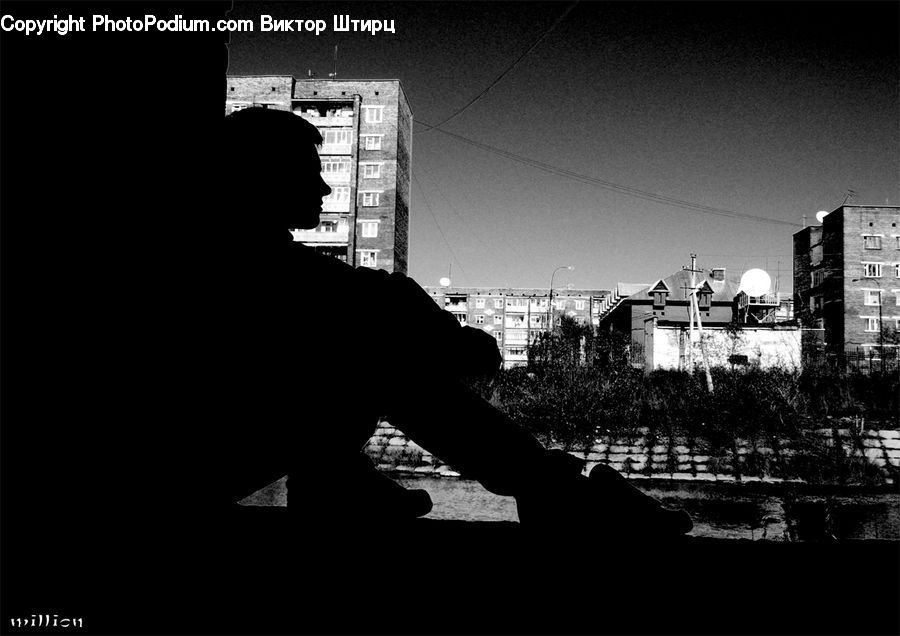 Silhouette, City, Downtown, Urban, Night, Outdoors, Building