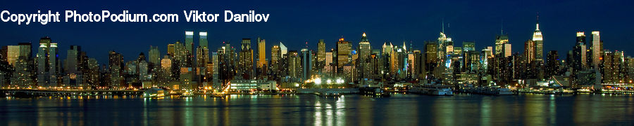 City, Downtown, Night, Outdoors, Metropolis, Urban, Waterfront