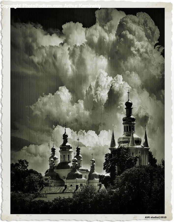 Collage, Poster, Architecture, Castle, Fort, Cloud, Cumulus