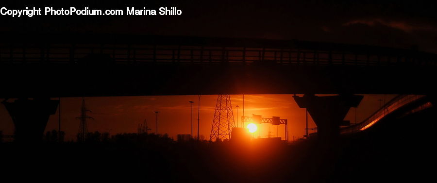 Silhouette, Construction, Dusk, Outdoors, Sky, Sunlight, Sunrise