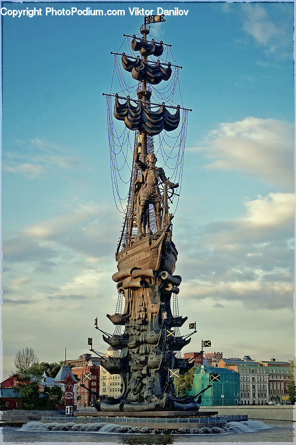 Ship, Vessel, Antenna, Fountain, Water, Architecture, Church