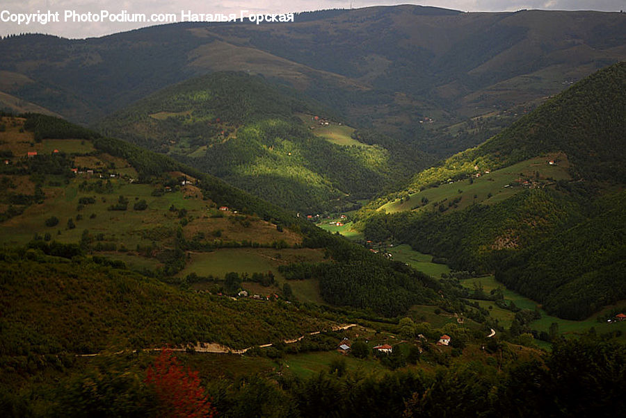 Mountain, Outdoors, Valley, Field, Grass, Grassland, Land