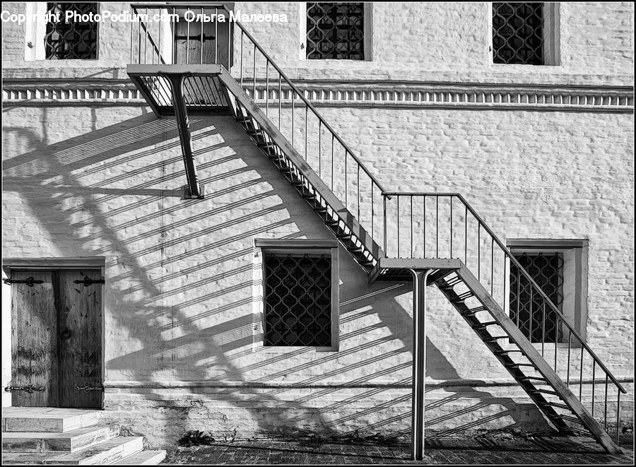 Railing, Brick, Banister, Handrail, Building, Downtown, Town