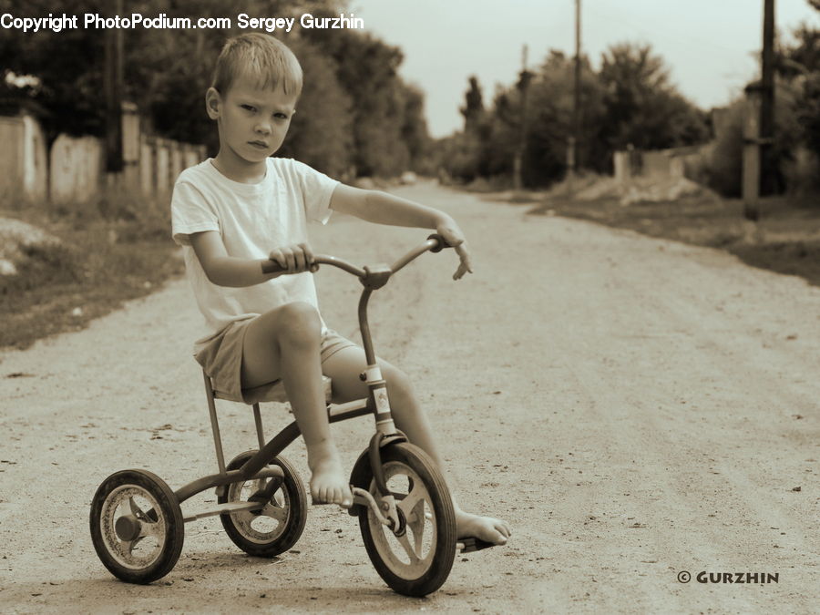 Tricycle, Vehicle, People, Person, Human, Dirt Road, Gravel
