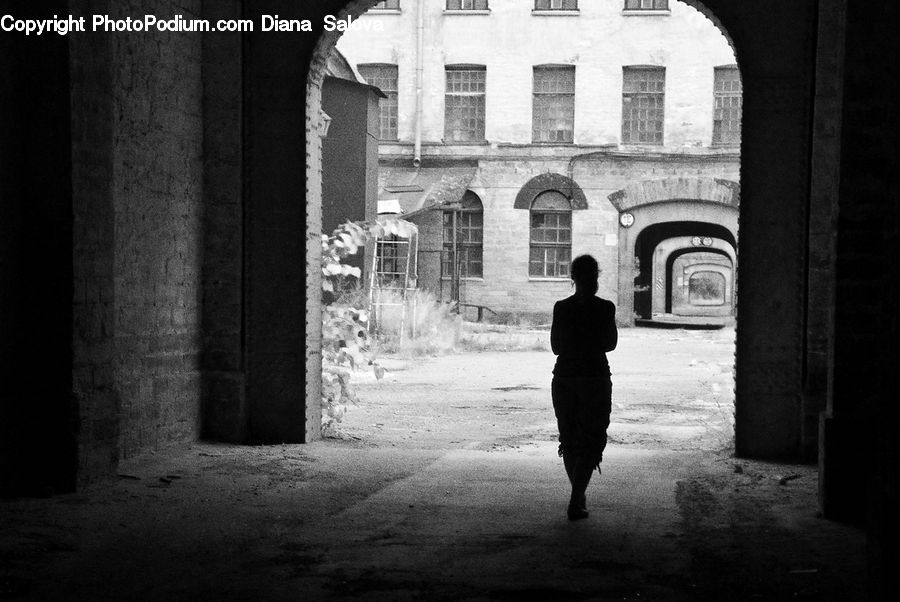 Human, People, Person, Arch, Silhouette, Alley, Alleyway
