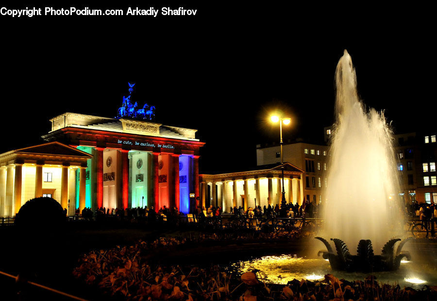 Fountain, Water, Night, Outdoors, Lighting, Architecture, Downtown