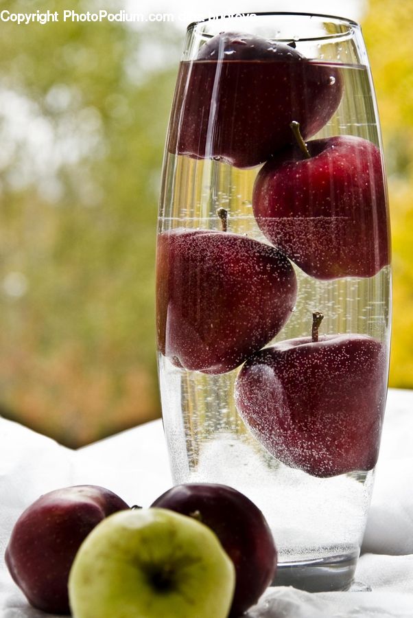 Apple, Fruit, Grapes, Cherry, Glass