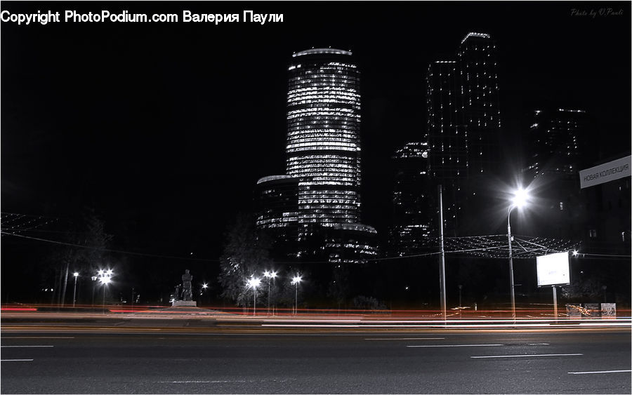 Night, Outdoors, Intersection, Road, City, Downtown, Urban