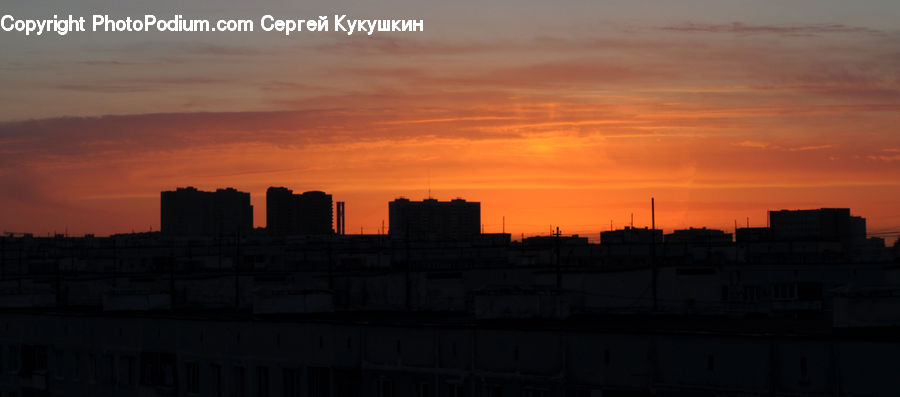 Dawn, Dusk, Red Sky, Sky, Sunrise, Sunset, City