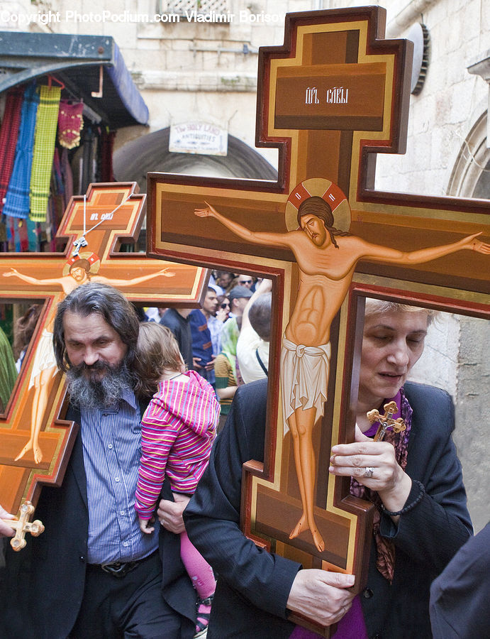 People, Person, Human, Cross, Crucifix, Clothing, Overcoat