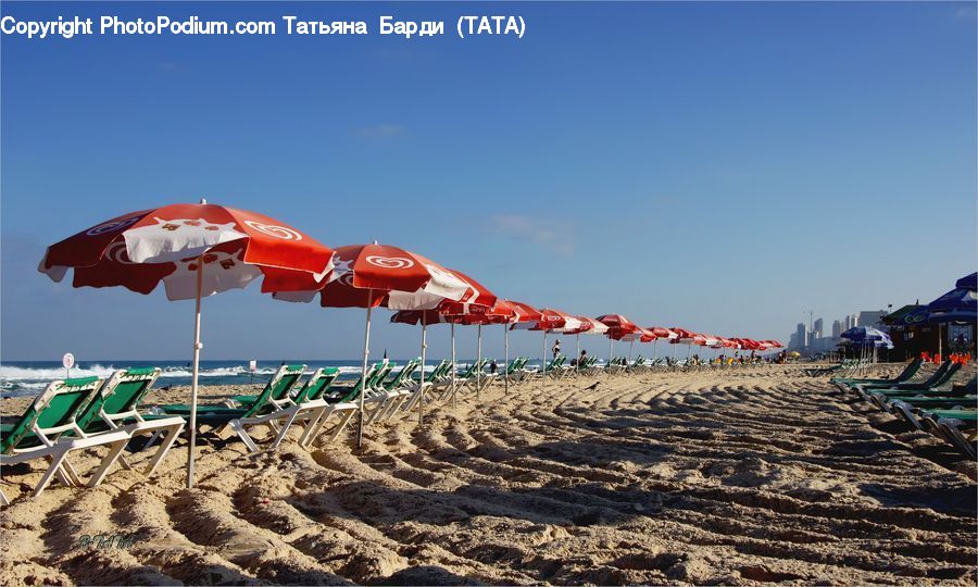 Beach, Coast, Outdoors, Sea, Water, Umbrella, Construction