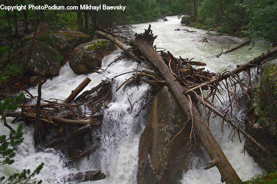 Outdoors, River, Water, Waterfall, Creek, Bench, Plant