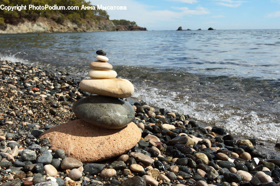 Pebble, Rock, Beach, Coast, Outdoors, Sea, Water