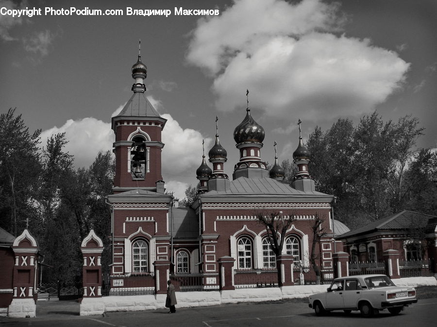 Automobile, Car, Vehicle, Architecture, Tower, Church, Worship