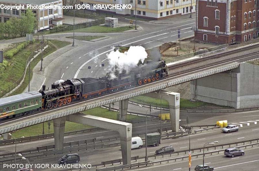 Train, Vehicle, Rail, Train Track, Building, Freeway, Road