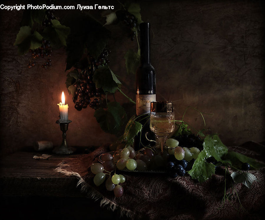 Glass, Candle, Alcohol, Beverage, Drink, Fruit, Grapes