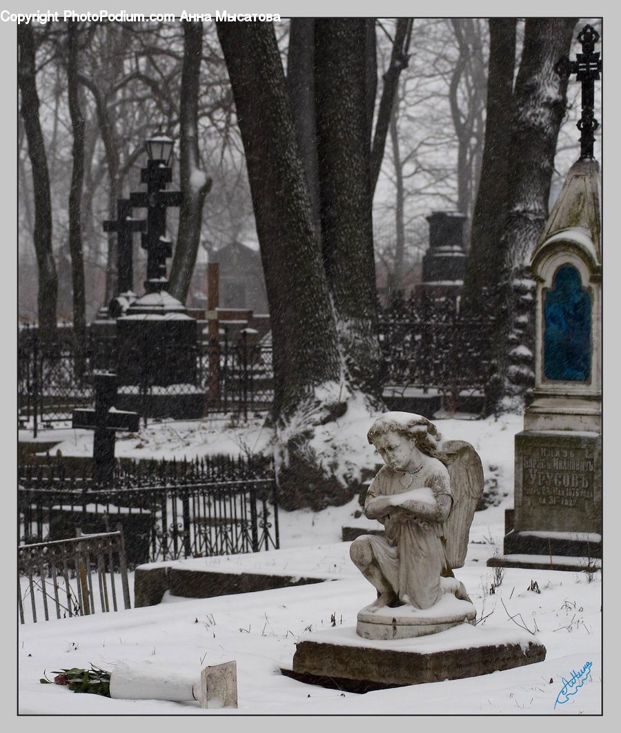 Art, Sculpture, Statue, Ice, Outdoors, Snow, Fence