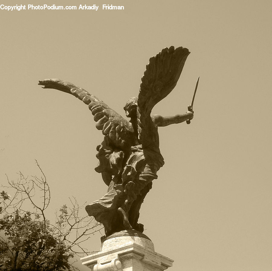Art, Gargoyle, Statue, Sculpture, Plant, Tree, Bush