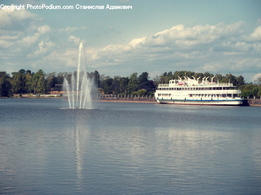 Cruise Ship, Ferry, Freighter, Ship, Tanker, Vessel, Fountain