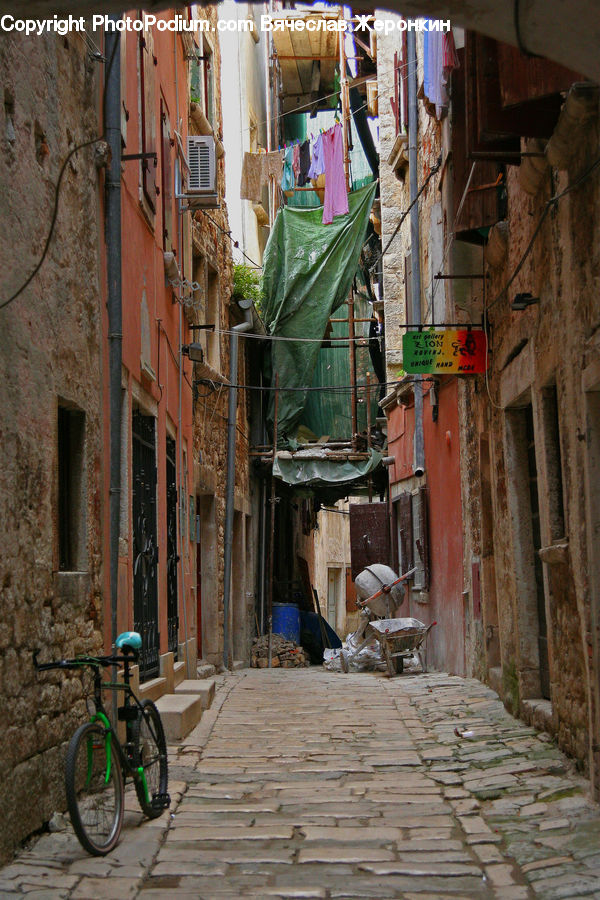 Alley, Alleyway, Road, Street, Town, Bicycle, Bike