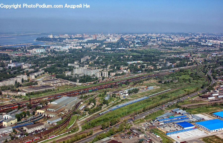 Aerial View, City, Downtown, Metropolis, Urban, Road, Intersection