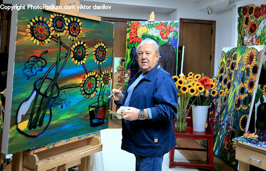 Human, People, Person, Plant, Potted Plant, Art, Painting