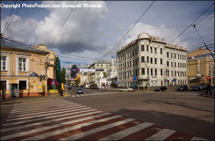 Intersection, Road, Street, Town, Building, City, Downtown