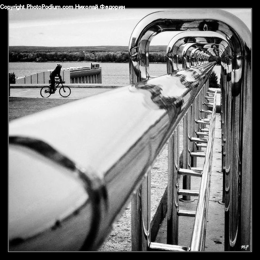 Bench, Railing, Bicycle, Bike, Cyclist, Wood, Boardwalk