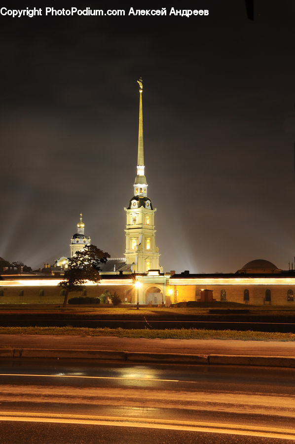Night, Outdoors, Architecture, Bell Tower, Clock Tower, Tower, Mansion