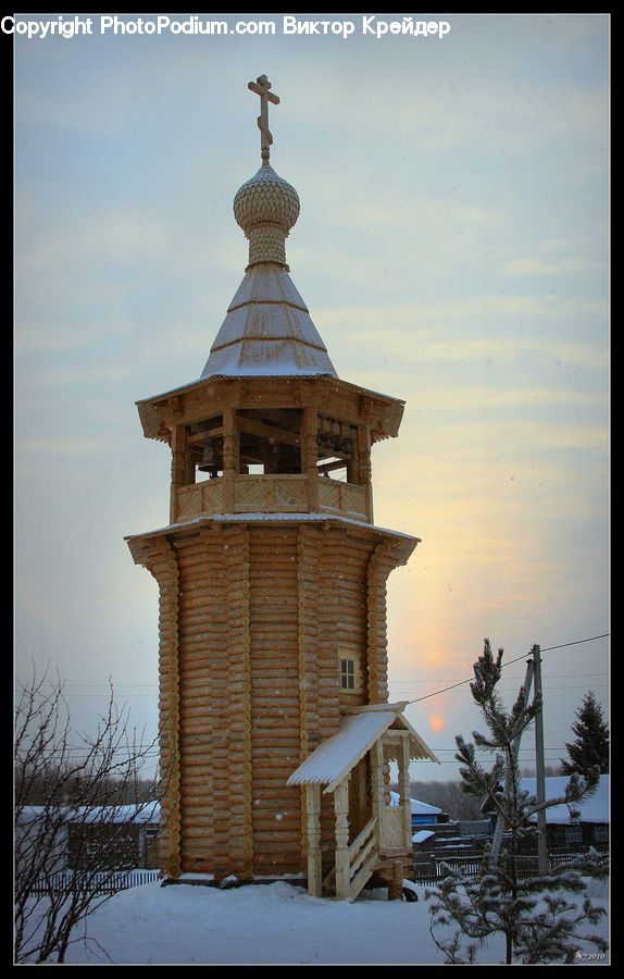Architecture, Bell Tower, Clock Tower, Tower, Ice, Outdoors, Snow