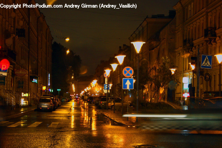 Night, Outdoors, City, Downtown, Metropolis, Urban, Road