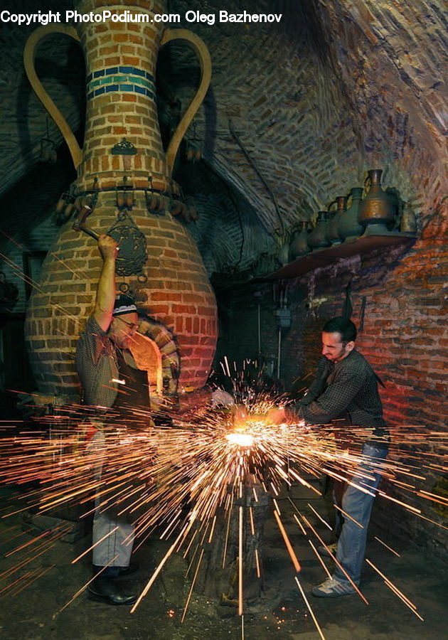 People, Person, Human, Brick, Column, Pillar, Forge