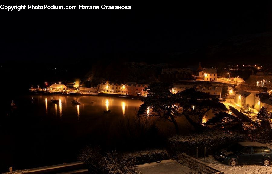 Mining, Night, Outdoors, Fire, Plant, Potted Plant, Harbor