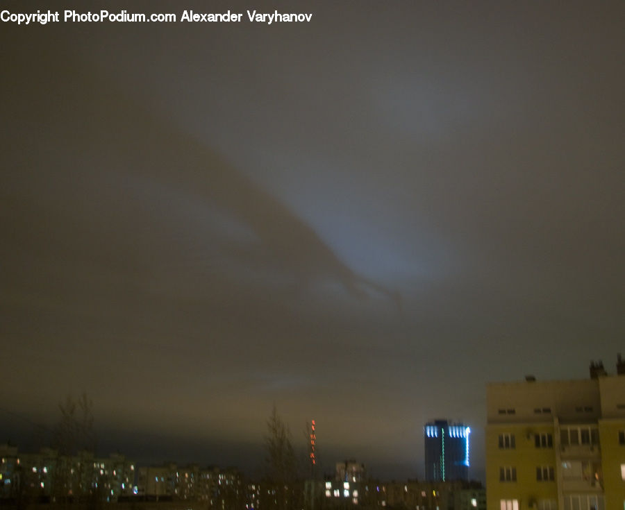 City, Downtown, Metropolis, Urban, Light, Lightning, Weather