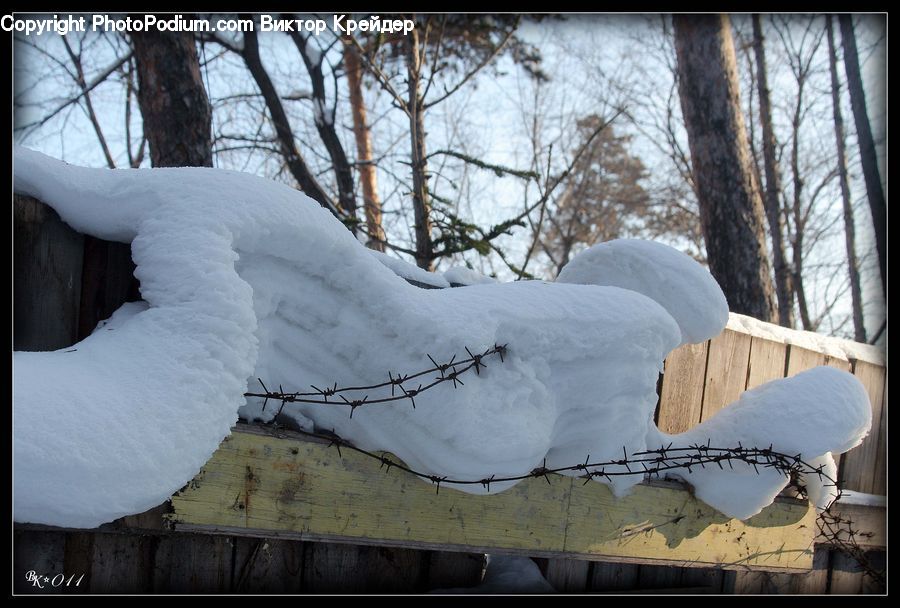 Ice, Outdoors, Snow, Art, Modern Art, Bench