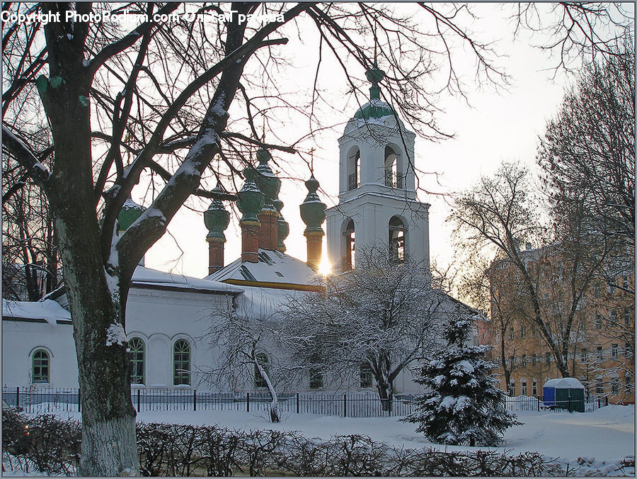 Architecture, Bell Tower, Clock Tower, Tower, Ice, Outdoors, Snow