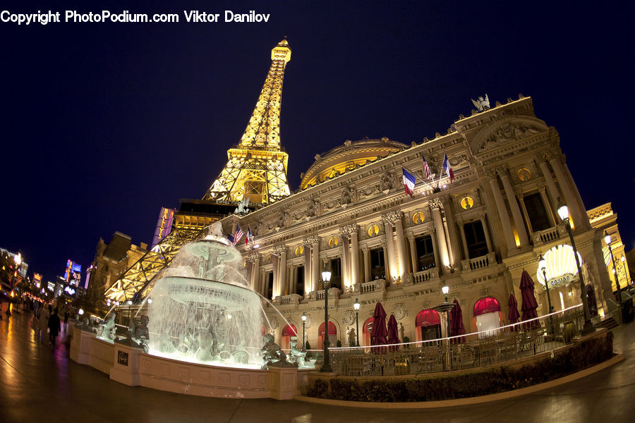 Fountain, Water, Building, City, Downtown, Hotel, Resort
