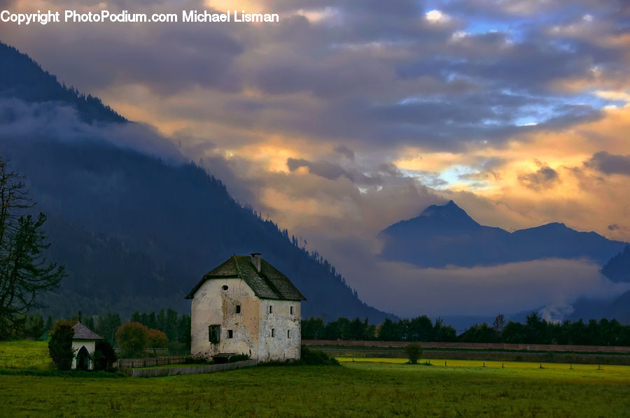 Field, Grass, Grassland, Land, Outdoors, Building, Cottage