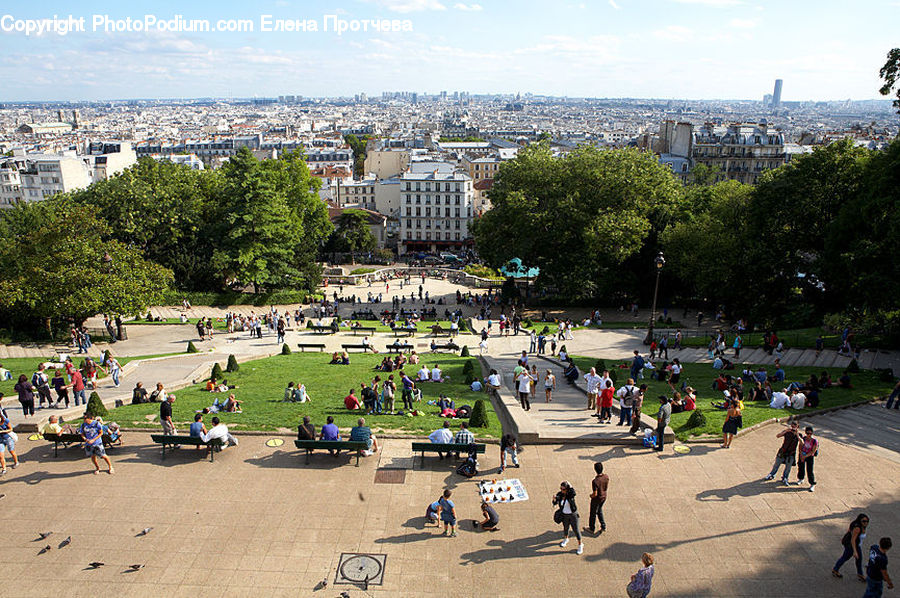 Architecture, Downtown, Plaza, Town Square, Aerial View, Town, City