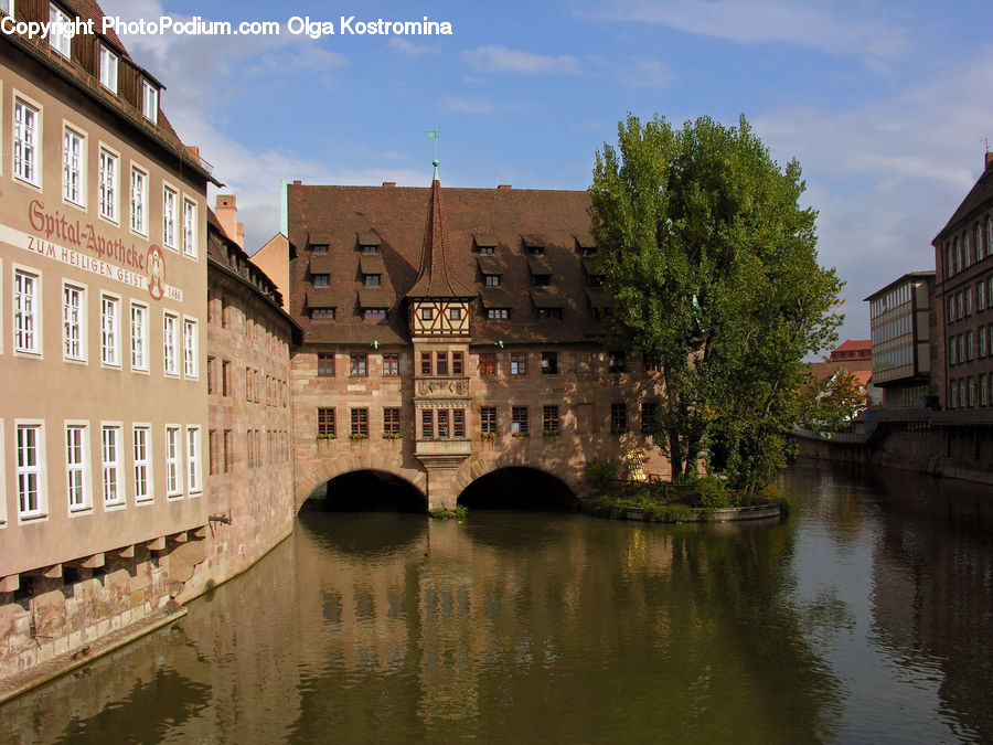Canal, Outdoors, River, Water, Arch, Apartment Building, Building