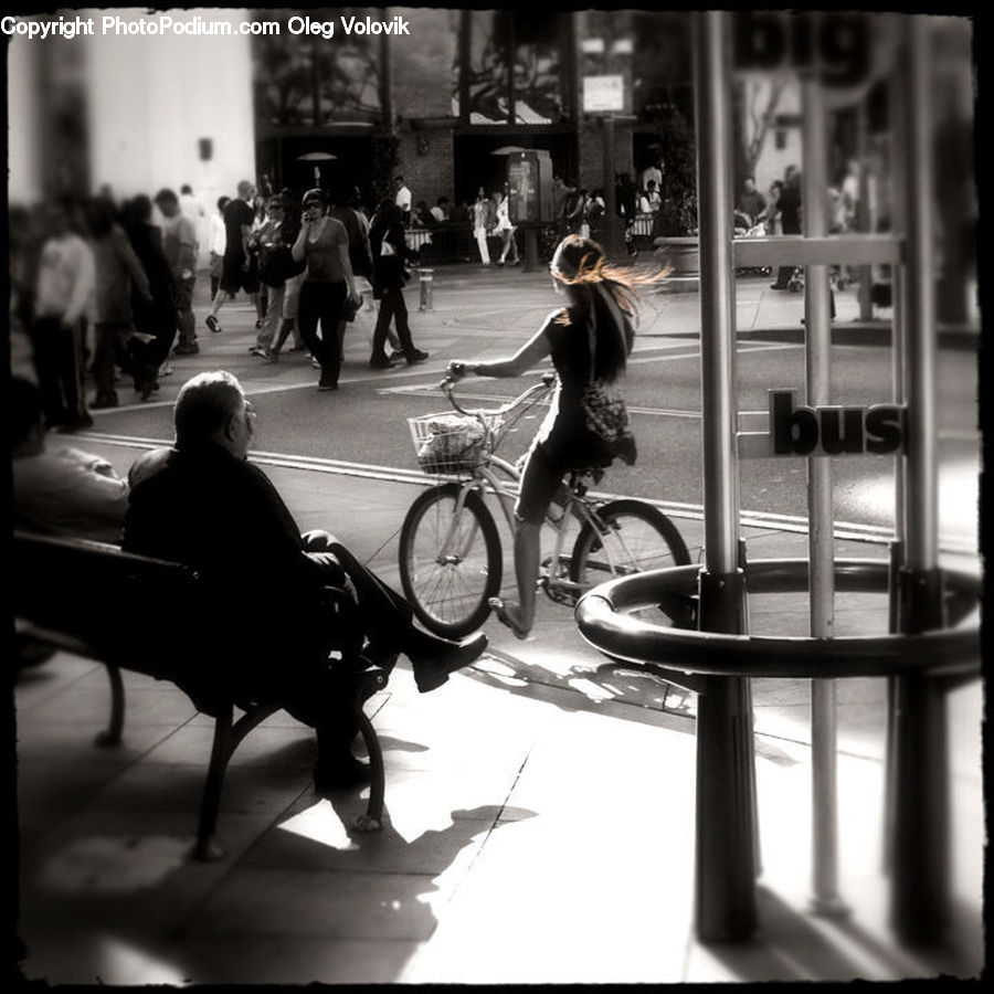 People, Person, Human, Bench, Bicycle, Bike, Vehicle