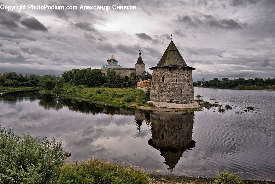 Architecture, Castle, Fort, Bush, Plant, Vegetation, Water