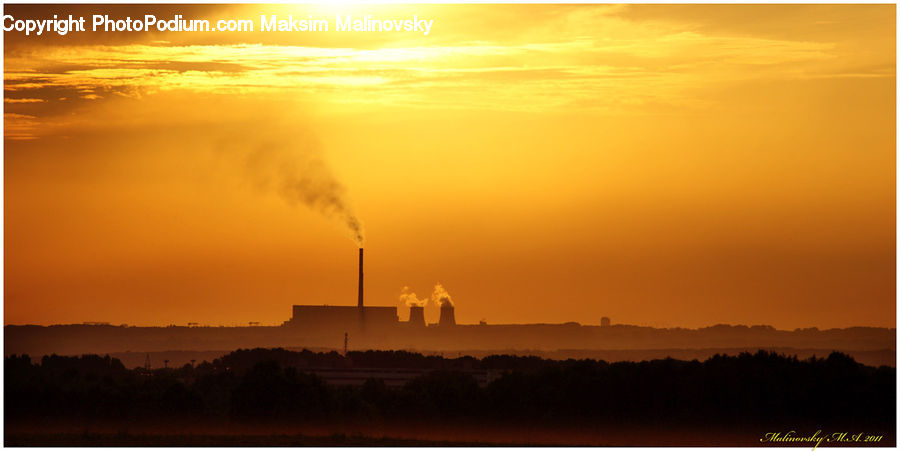 Dawn, Dusk, Sky, Sunrise, Sunset, Factory, Refinery