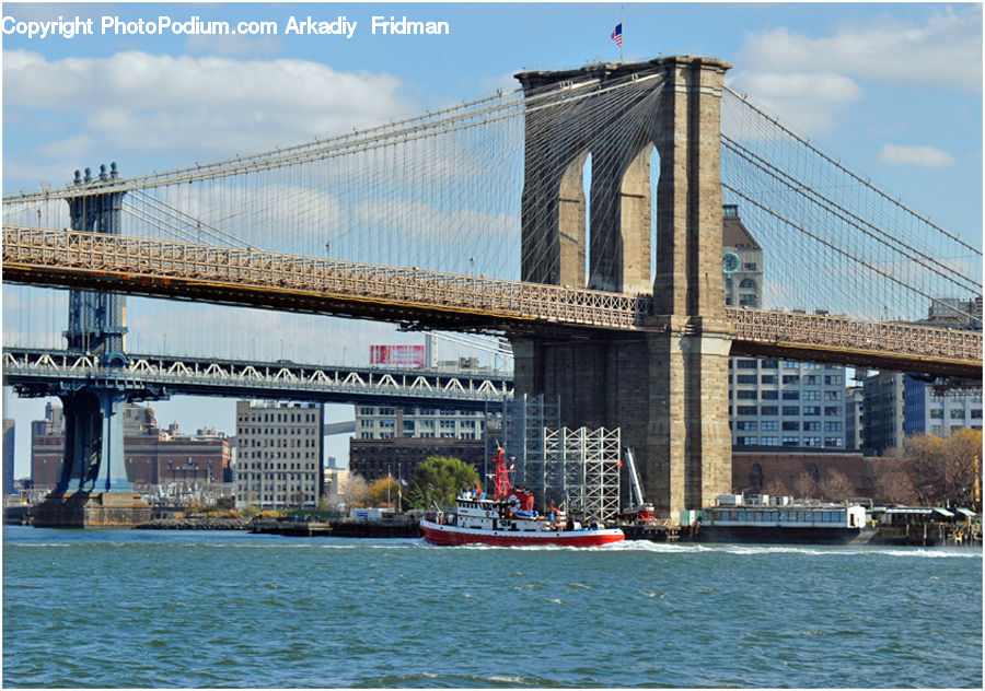 Boat, Watercraft, Bridge, Building, City, Downtown, Metropolis