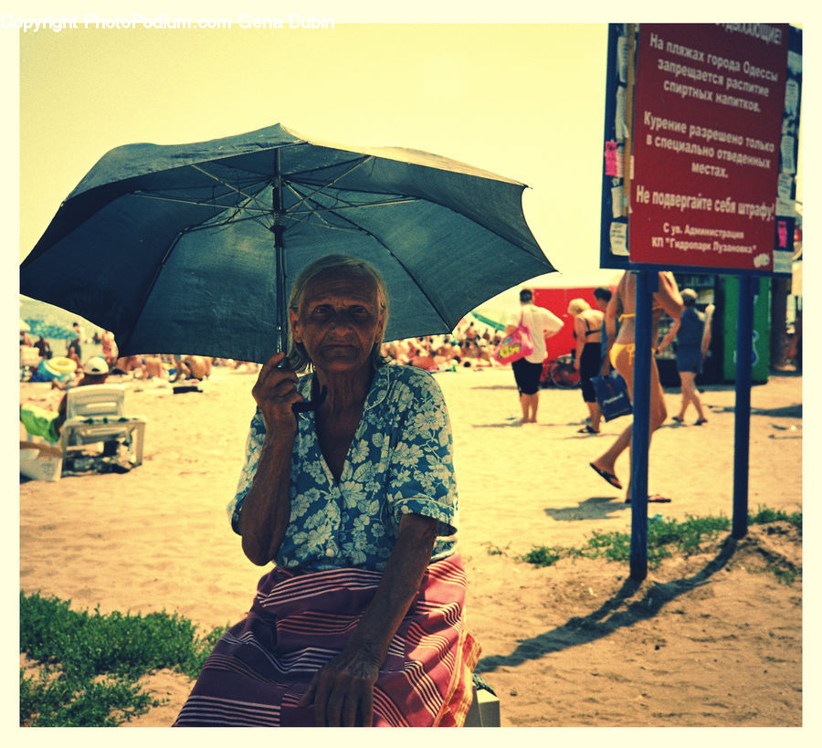 People, Person, Human, Umbrella, Billboard, Bush, Plant