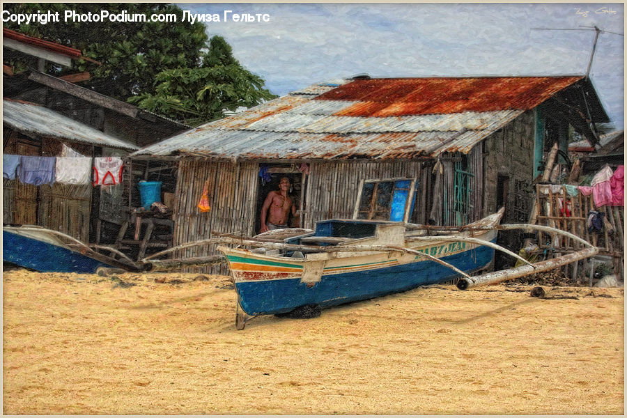 Boat, Watercraft, Building, Hut, Shelter, Cabin, Rural